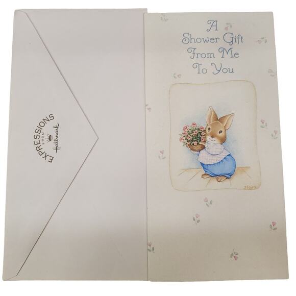 Vintage Hallmark Greeting Card Bunny with Bouquet of Flowers Vintage Cards - Picture 6 of 6